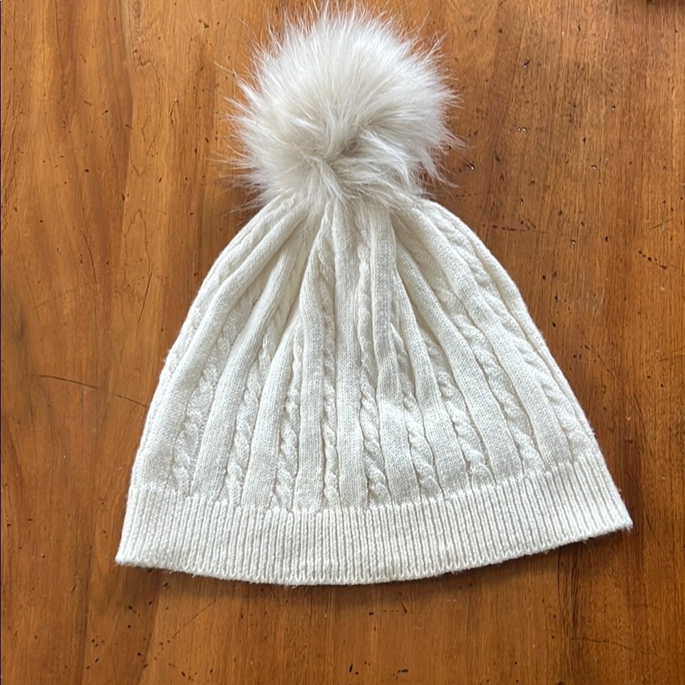 Talbots Cozy White Knit Pom-Pom Hat